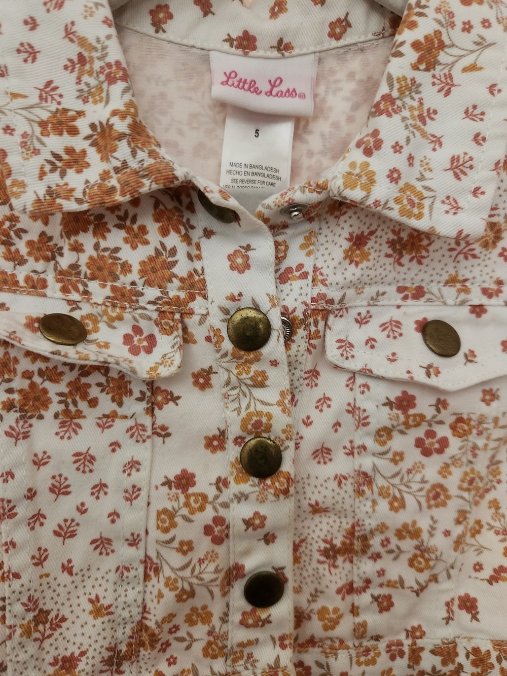 Little Lass Floral Jean Jacket in Cream, Rust/Pink, Sz-S, NWT - Picture 4 of 6